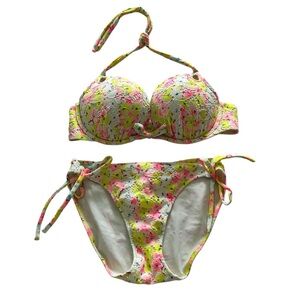 Victoria's Secret‎ Floral White Lace Bombshell Bikini Size 36B/LRG